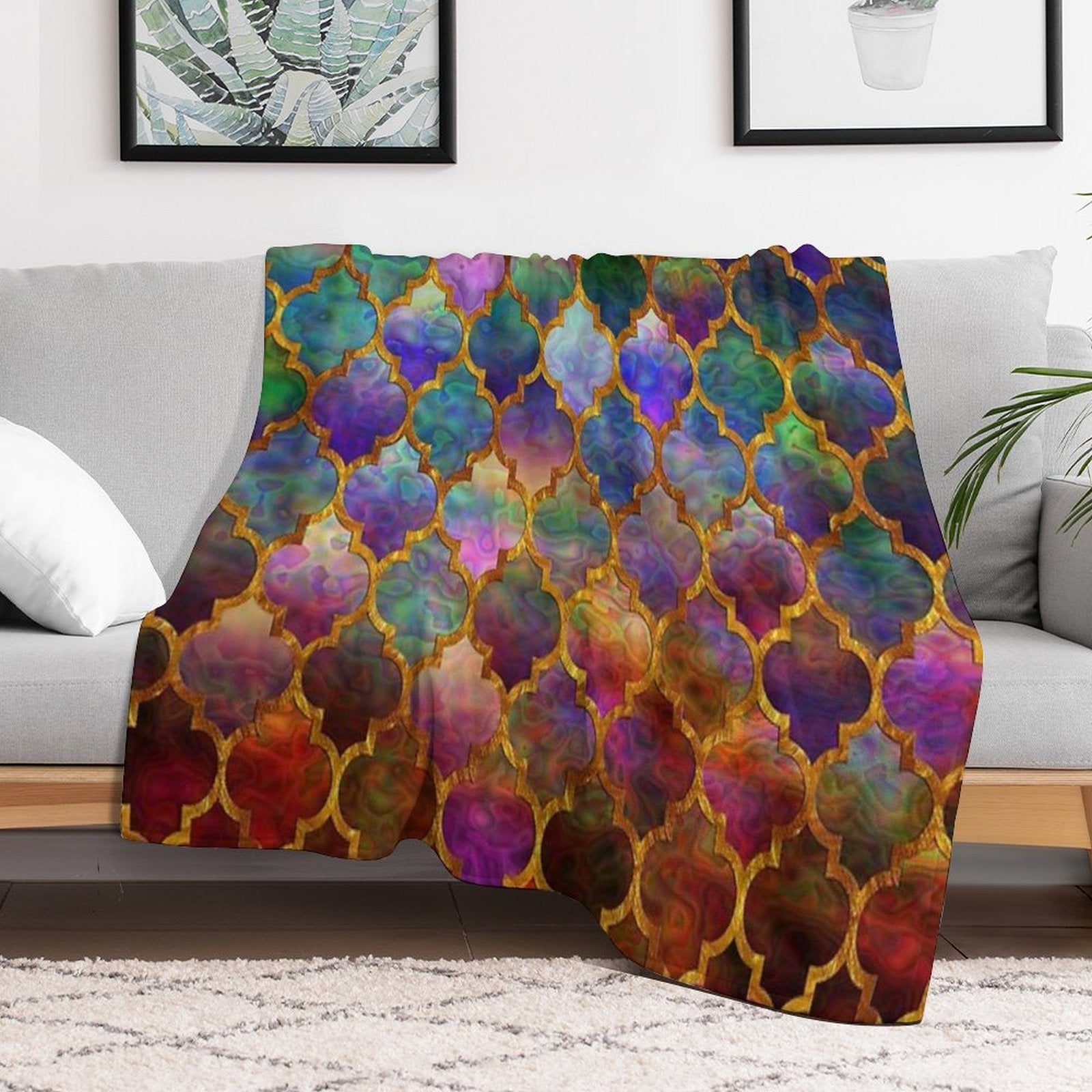 Arabic Moroccan Mosaic Pattern Plush Throw Blanket