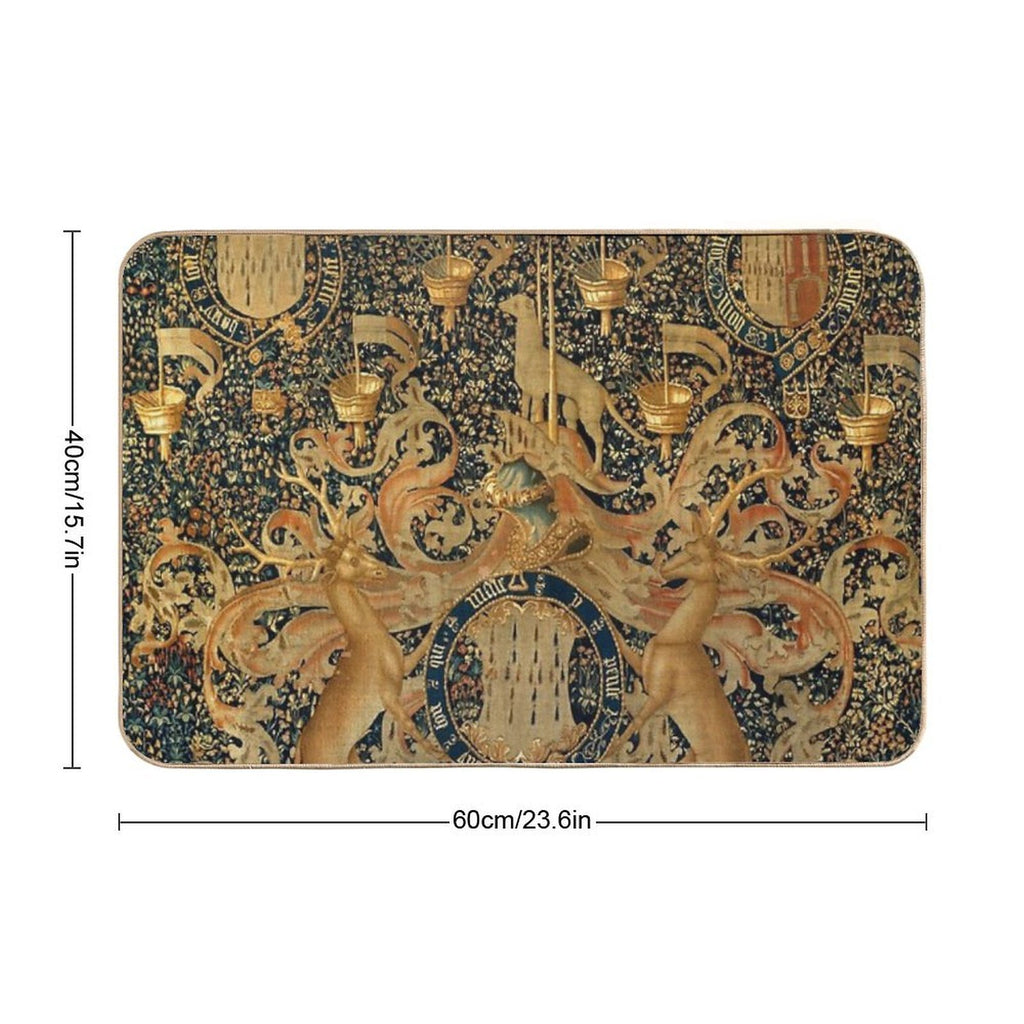 Gold Navy Blue Antique Heraldic Tapestry with Harts,Armorial Bearings Badges of John  Multi-Purpose Bath Mat