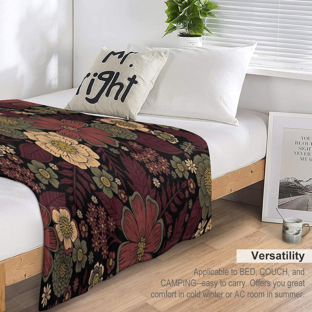 Classy Burgundy, Cream & Sage Green Floral Pattern Easy Care Throw Blanket