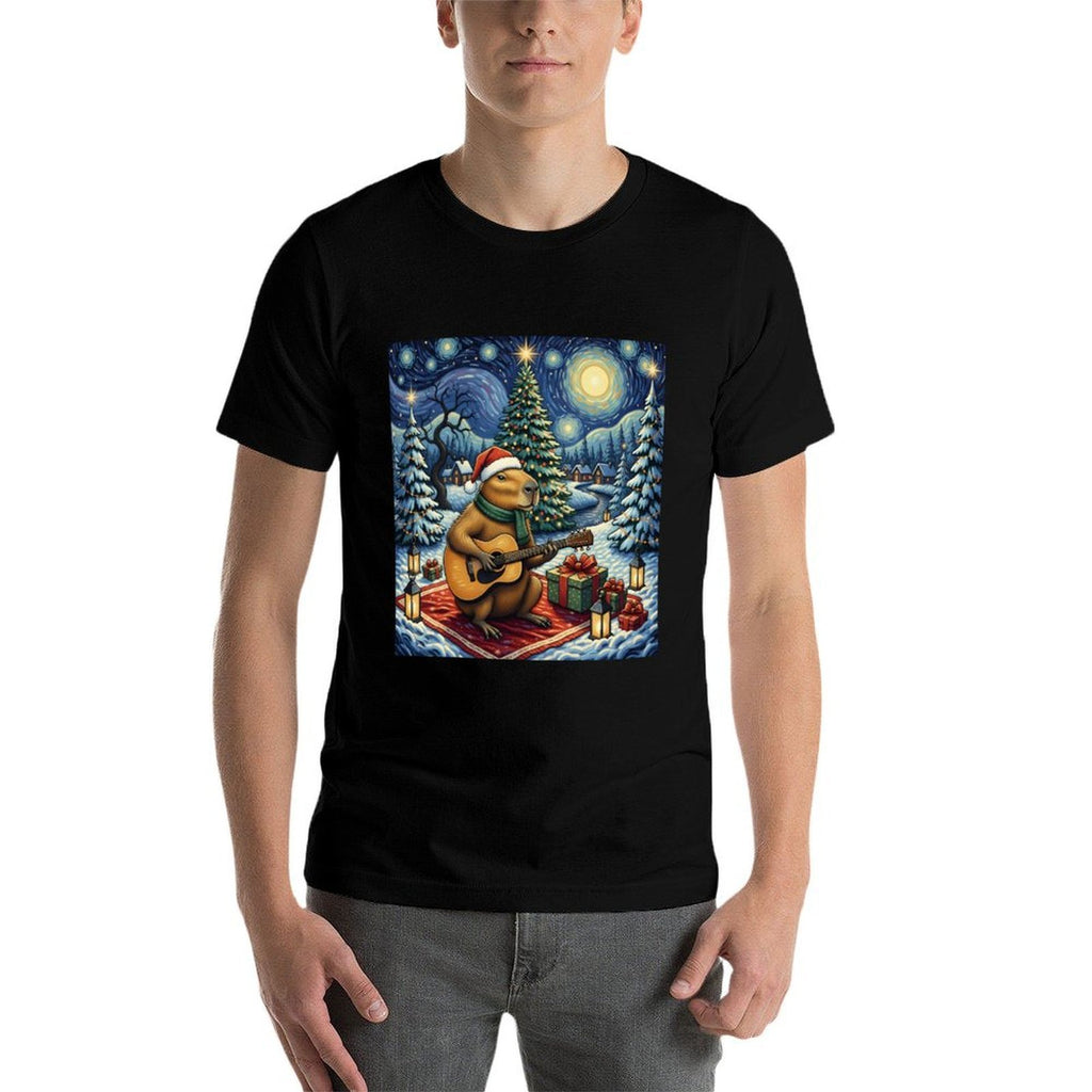 Capybara Playing The Guitar Van Gogh Style Christmas Themed  Relaxed-fit T-Shirt
