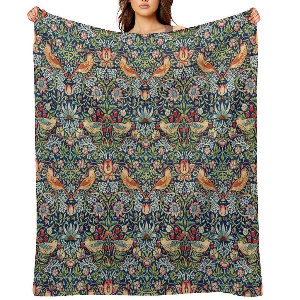 The Strawberry Thief William Morris Pattern Travel-friendly Throw Blanket