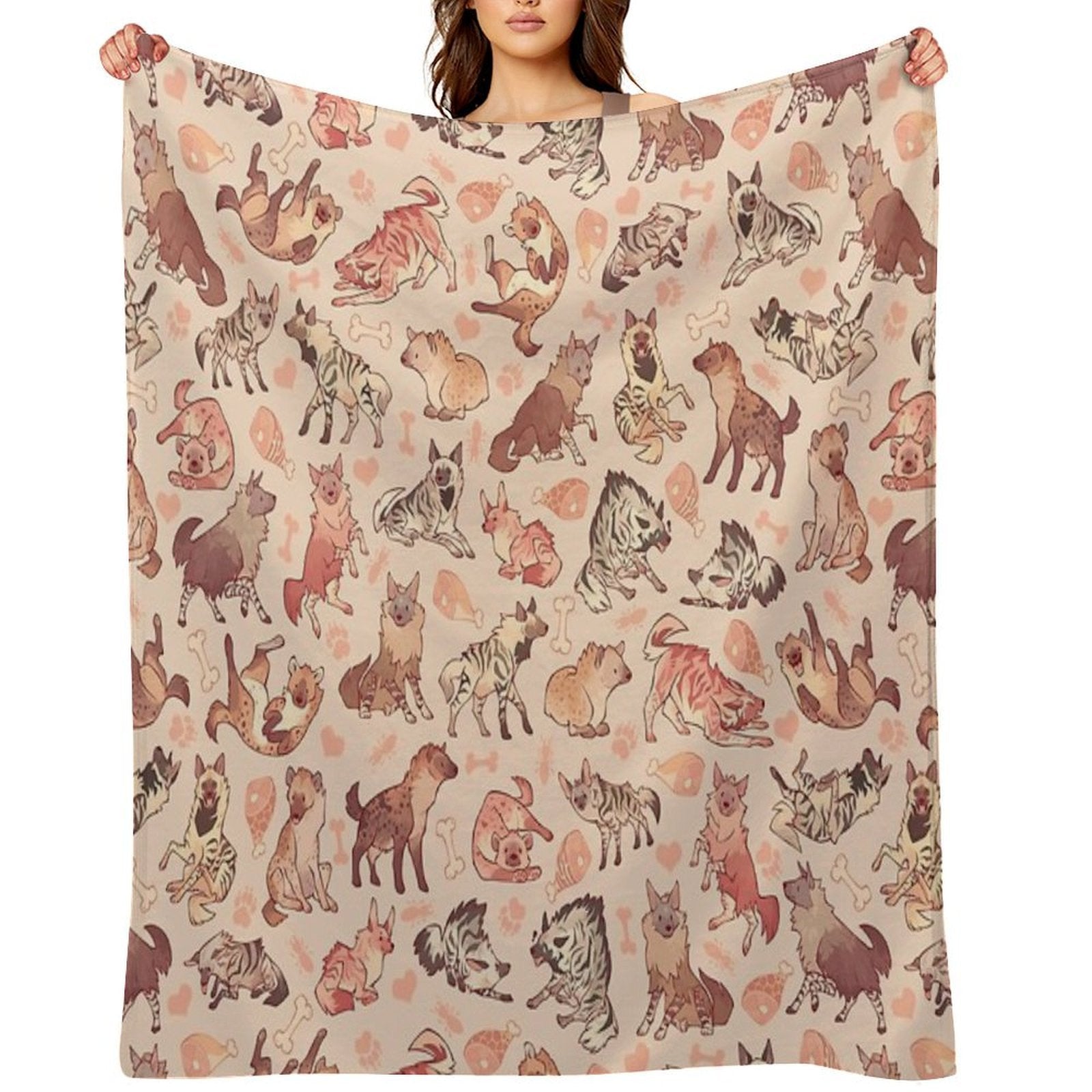 Hyenas in Creamy Orange Travel-friendly Throw Blanket