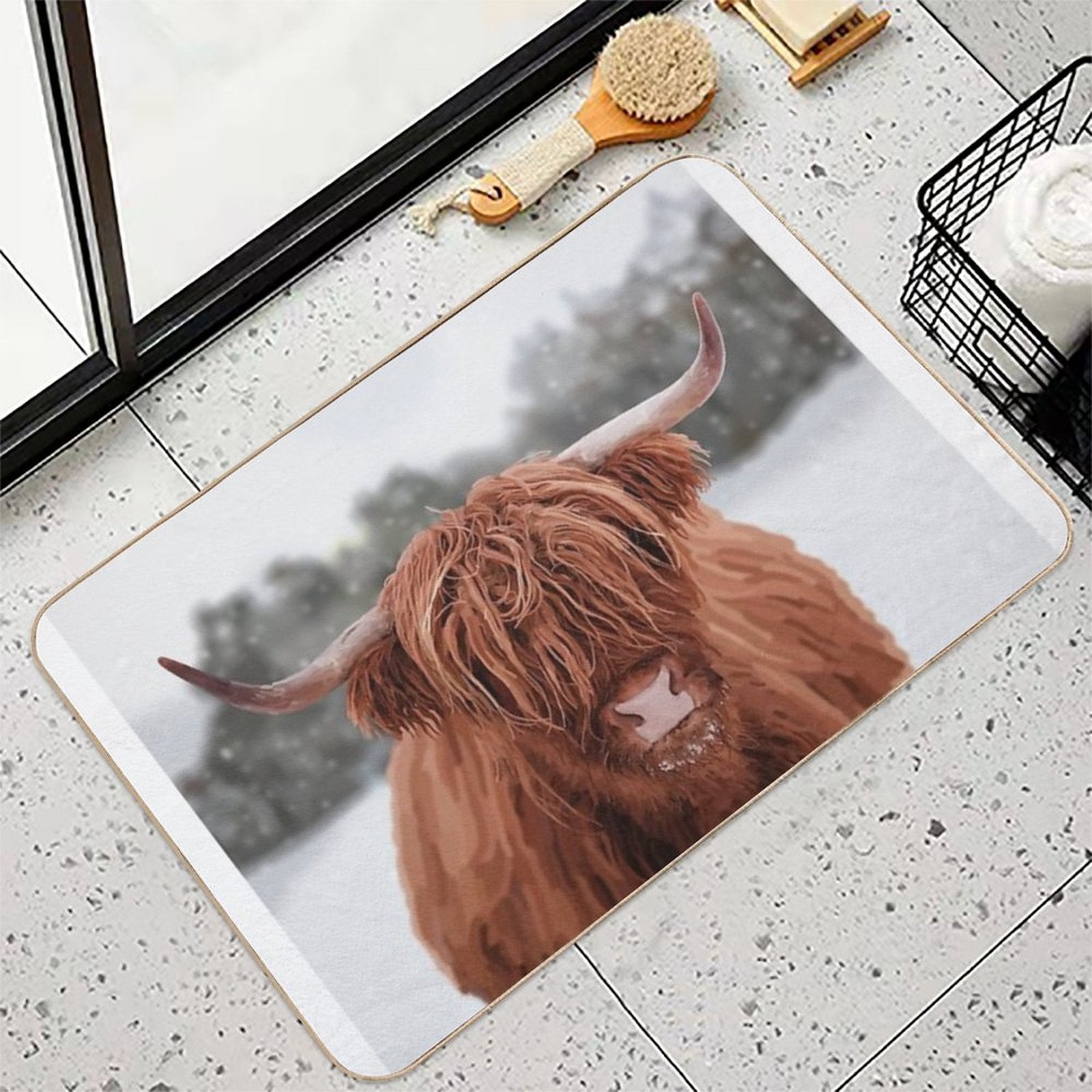 Highland Cow Snow Scene  Rapid-Drying Bath Mat