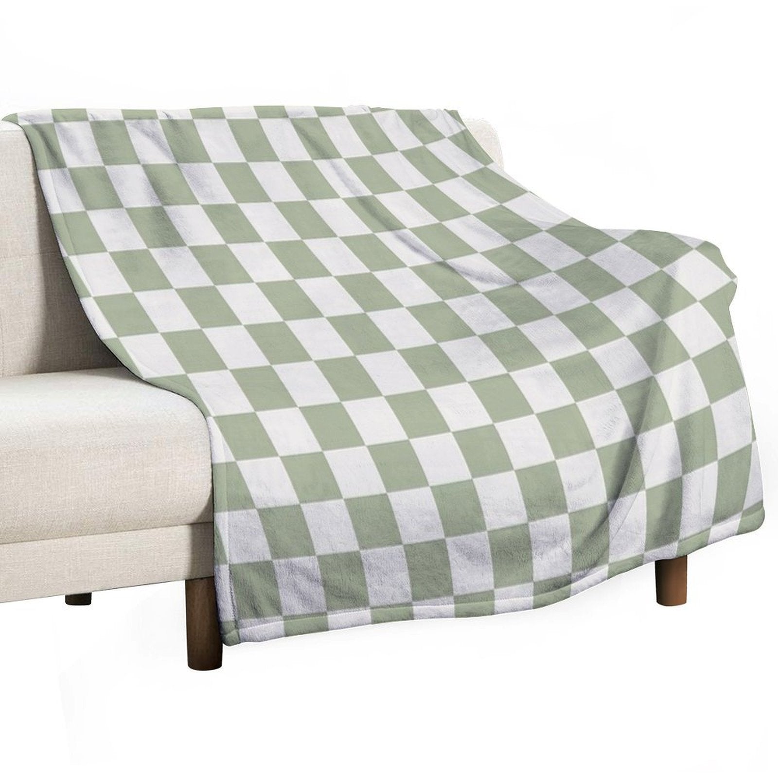Checkerboard Mini Check Pattern in Sage Green And Off White Shrink-resistant Throw Blanket