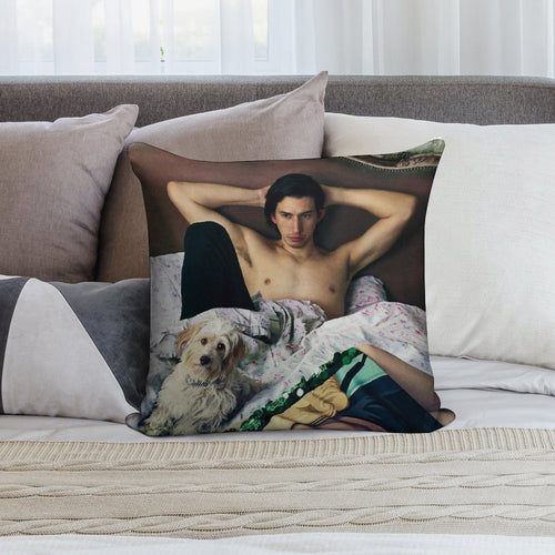 Adam Driver with Dog Photosession Soft Luxury Feel Throw Pillow