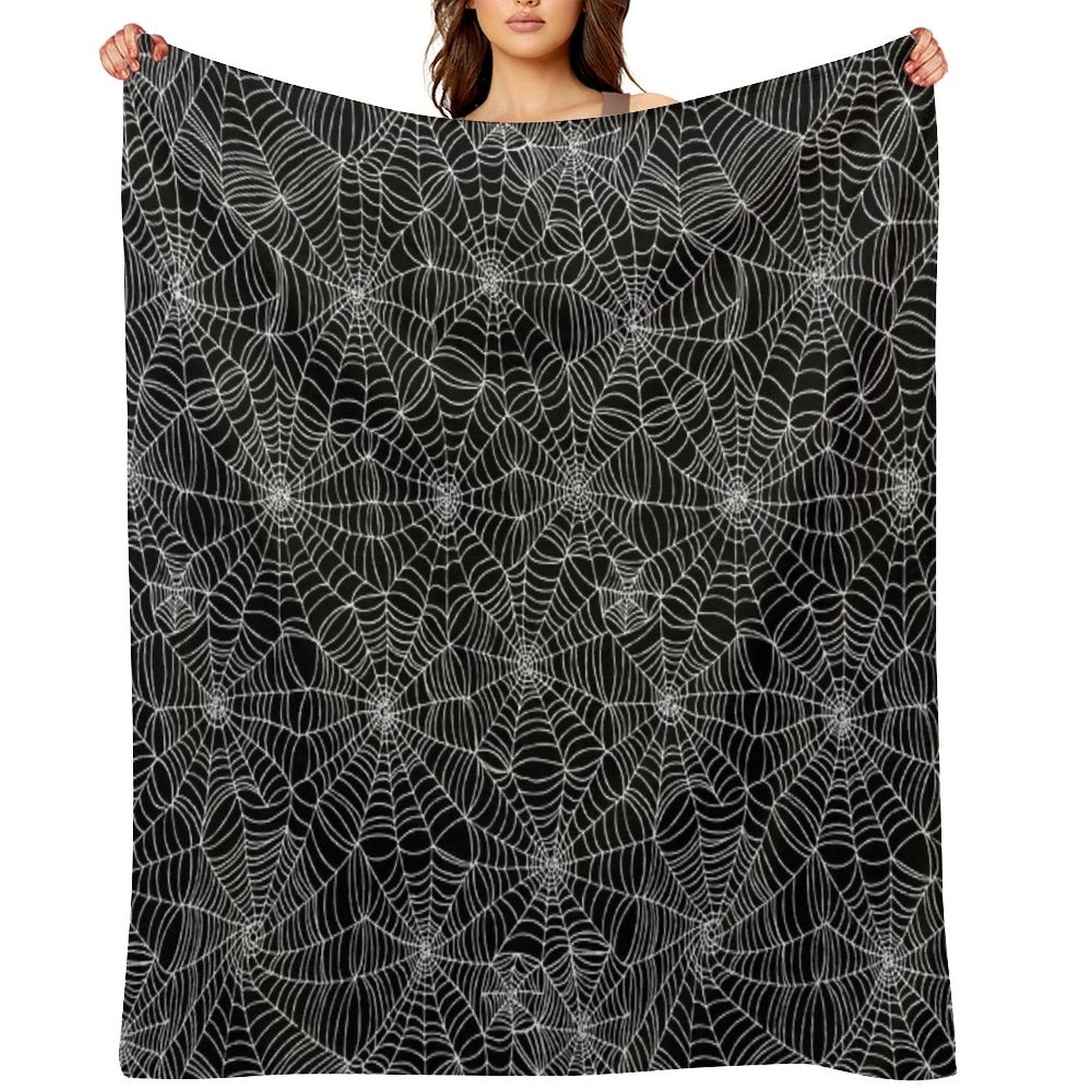 Spider Web Pattern - White on Black by Cecca Designs Plush Throw Blanket