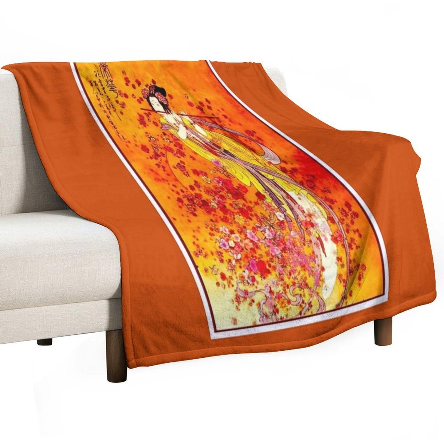 JAPANESE GEISHA PLAYING FLUTE Vintage Tourism Print All-season Throw Blanket