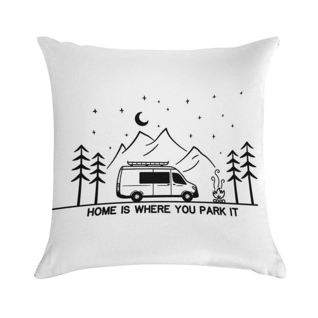 Home Is Where You Park It  Vanlife  Campervan  Camping  Outdoors  RV Soft Easy Maintenance Throw Pillow