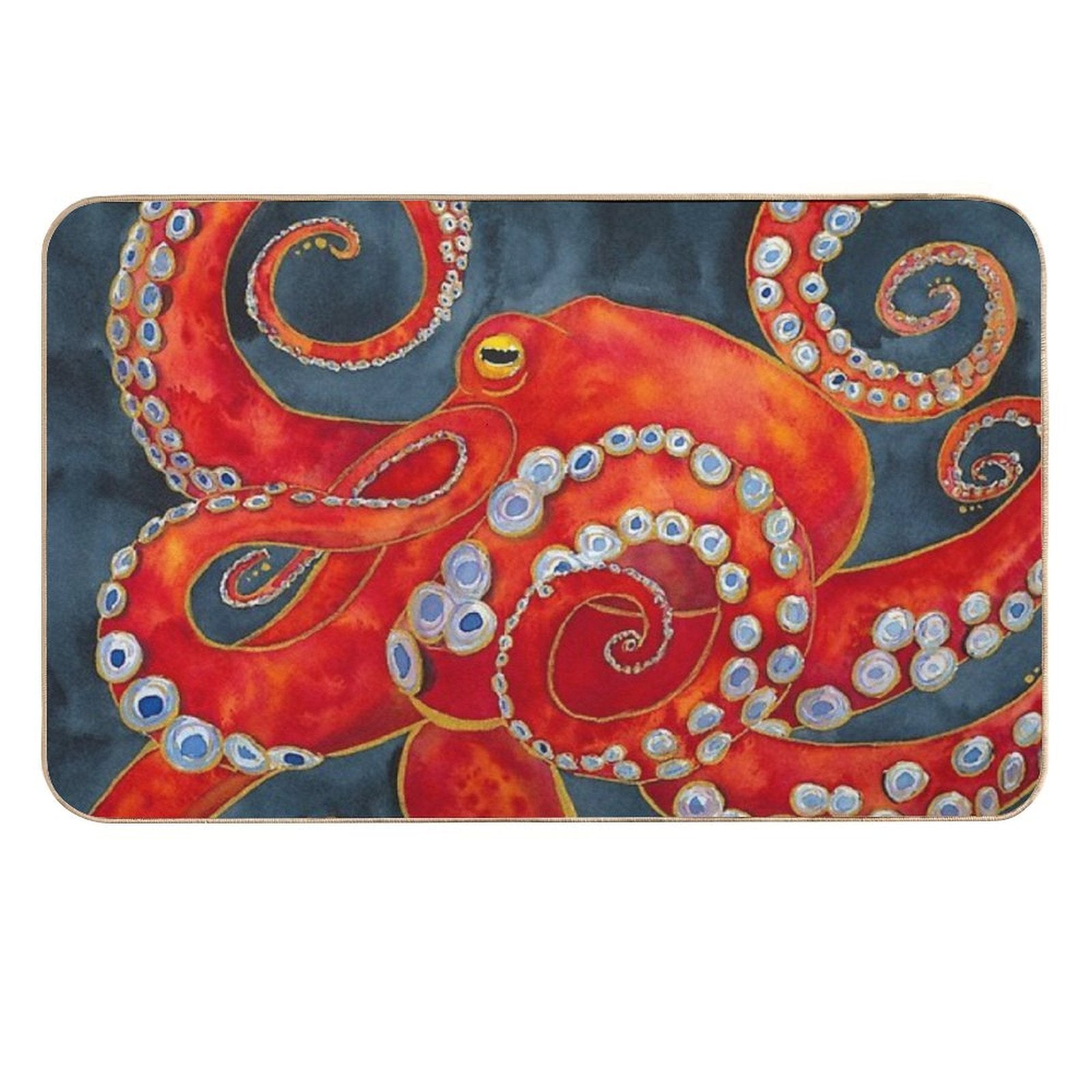 Red Watercolor Octopus  Anti-Trip Bath Mat