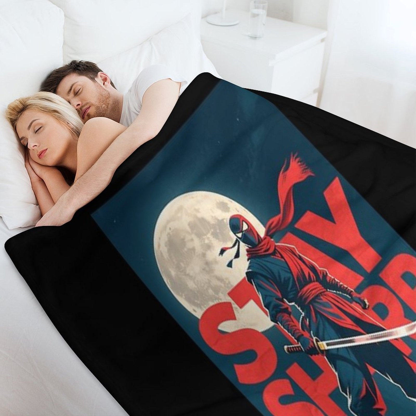 Stay Sharp – Retro Ninja in Hope-Style Urban Scene Anti-pilling Throw Blanket