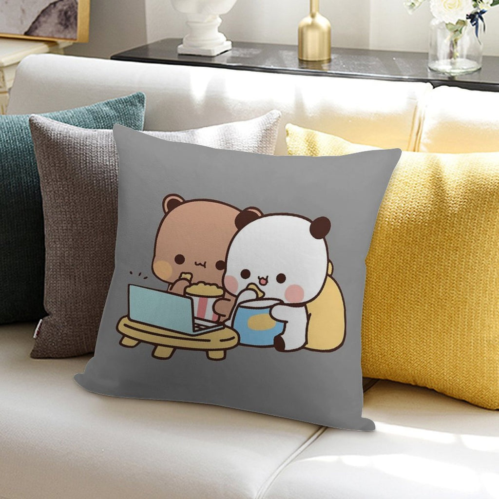 DuDu Bear And BuBu Panda Watching Movie Together❤️ Soft Washable Throw Pillow