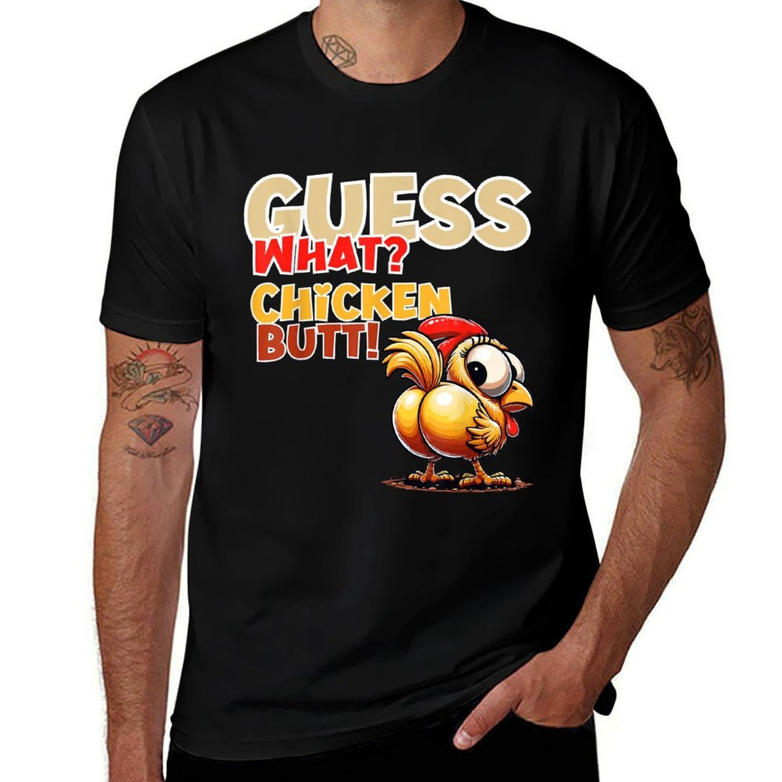 Quess What Chicken Butt Funny Chicken Butt Kids Boys Girls  Polyester Blend T-Shirt