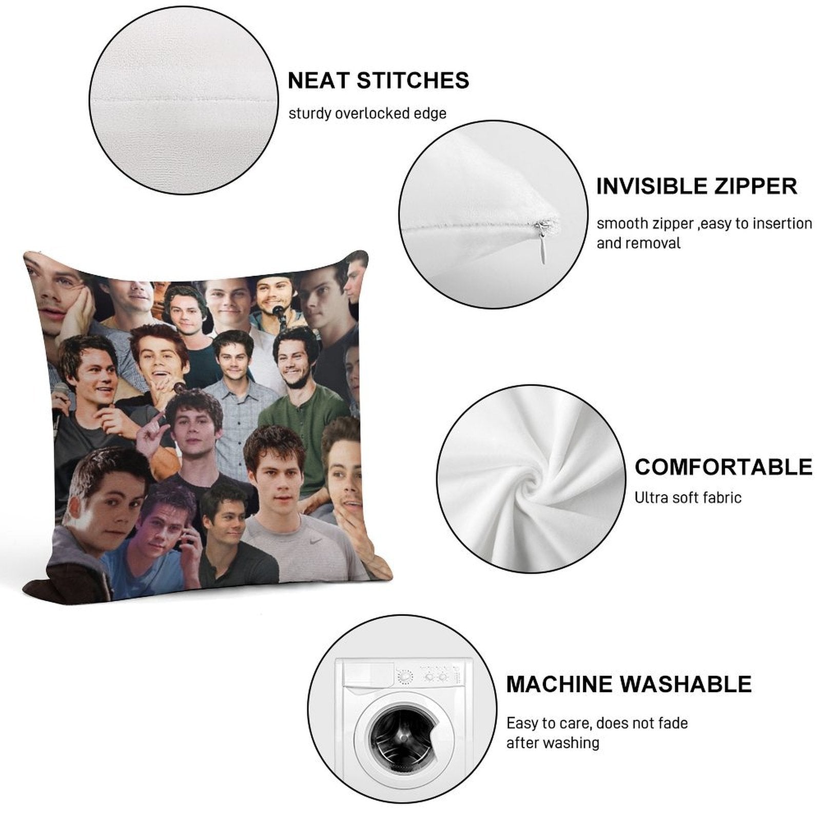 Dylan O’Brien Collage Soft Washable Throw Pillow