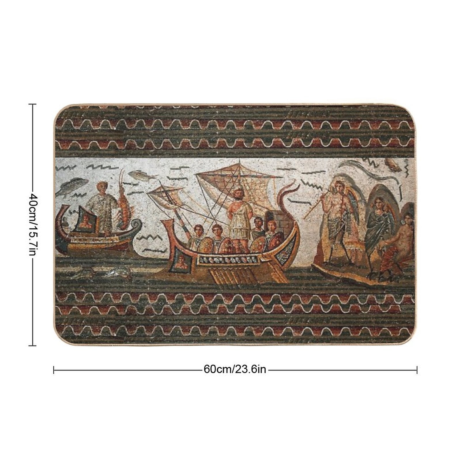 ANTIQUE ROMAN MOSAICS  Odyssey ,Ulysses Sailing with Vessel, Resistant to Sirens.,  Multi-Purpose Bath Mat