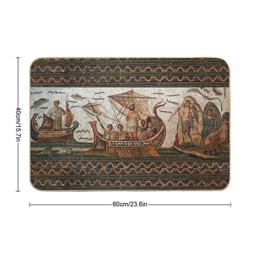 ANTIQUE ROMAN MOSAICS  Odyssey ,Ulysses Sailing with Vessel, Resistant to Sirens.,  Multi-Purpose Bath Mat