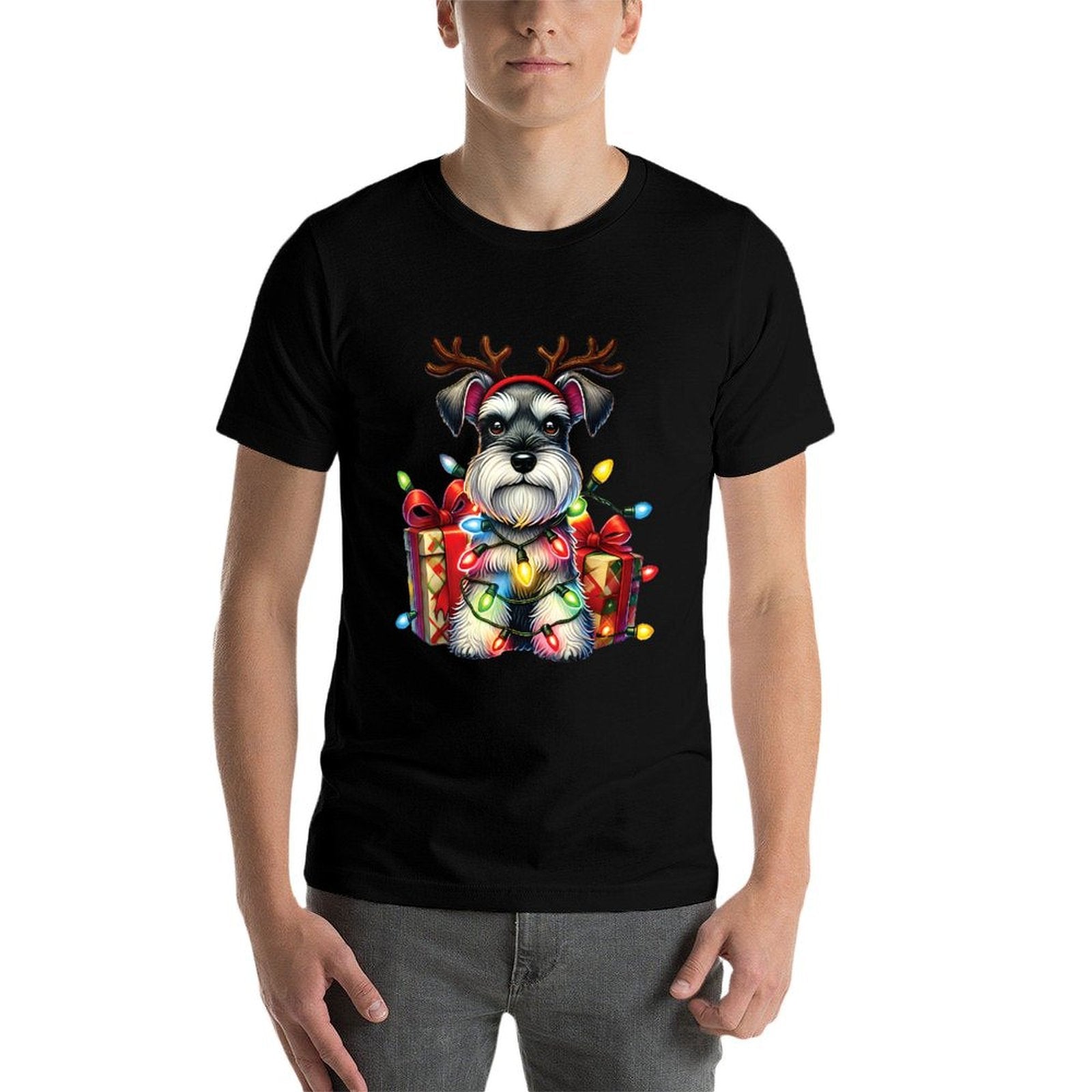 Miniature Schnauzer Dog Lovers Reindeer Christmas Lights  Summer-ready Fabric T-Shirt