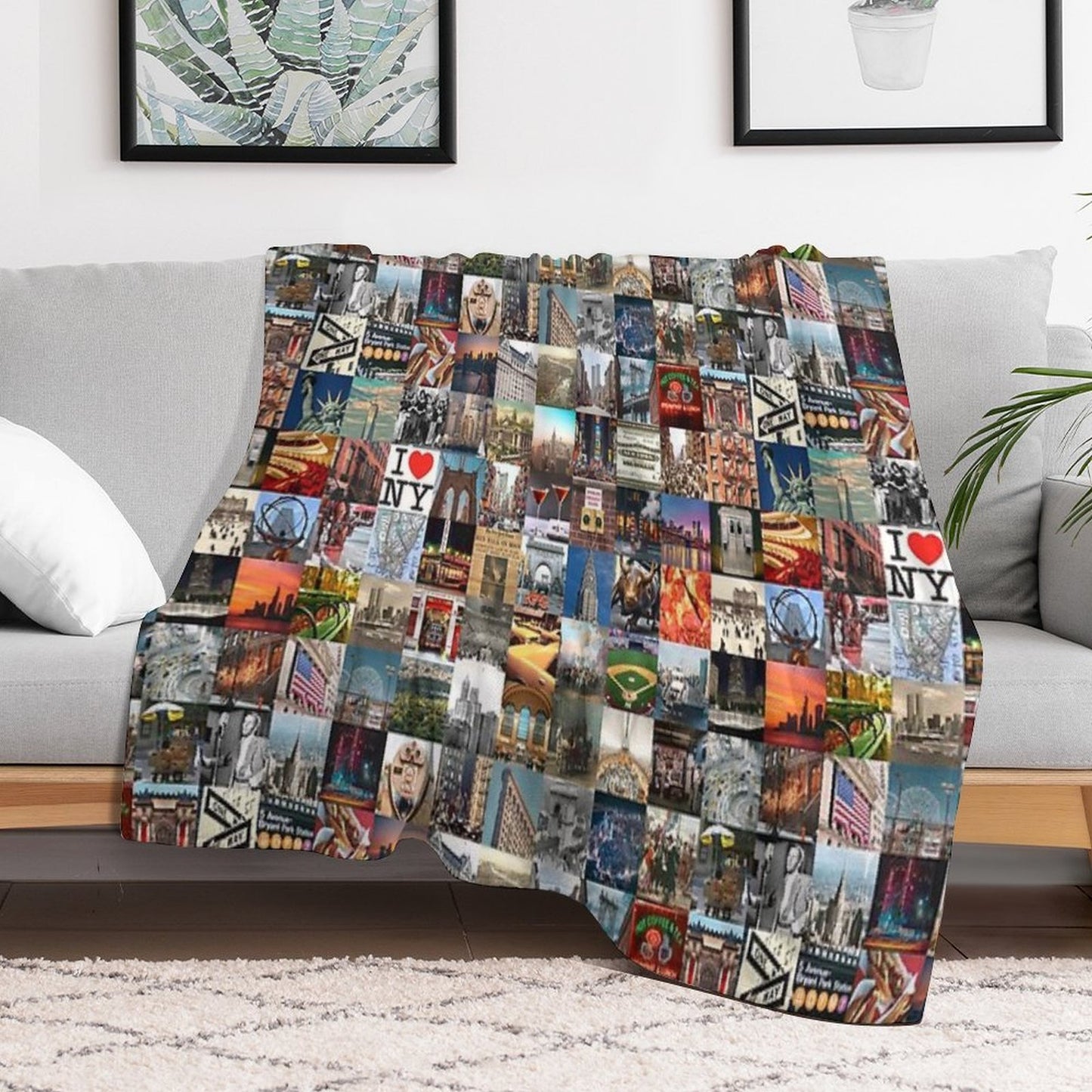 Typical New York - Collage of Images of The City And History Sustainable Throw Blanket