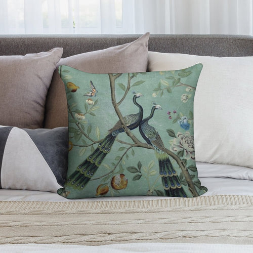 A Teal of Two Birds Chinoiserie Soft Multiple Sizes Throw Pillow