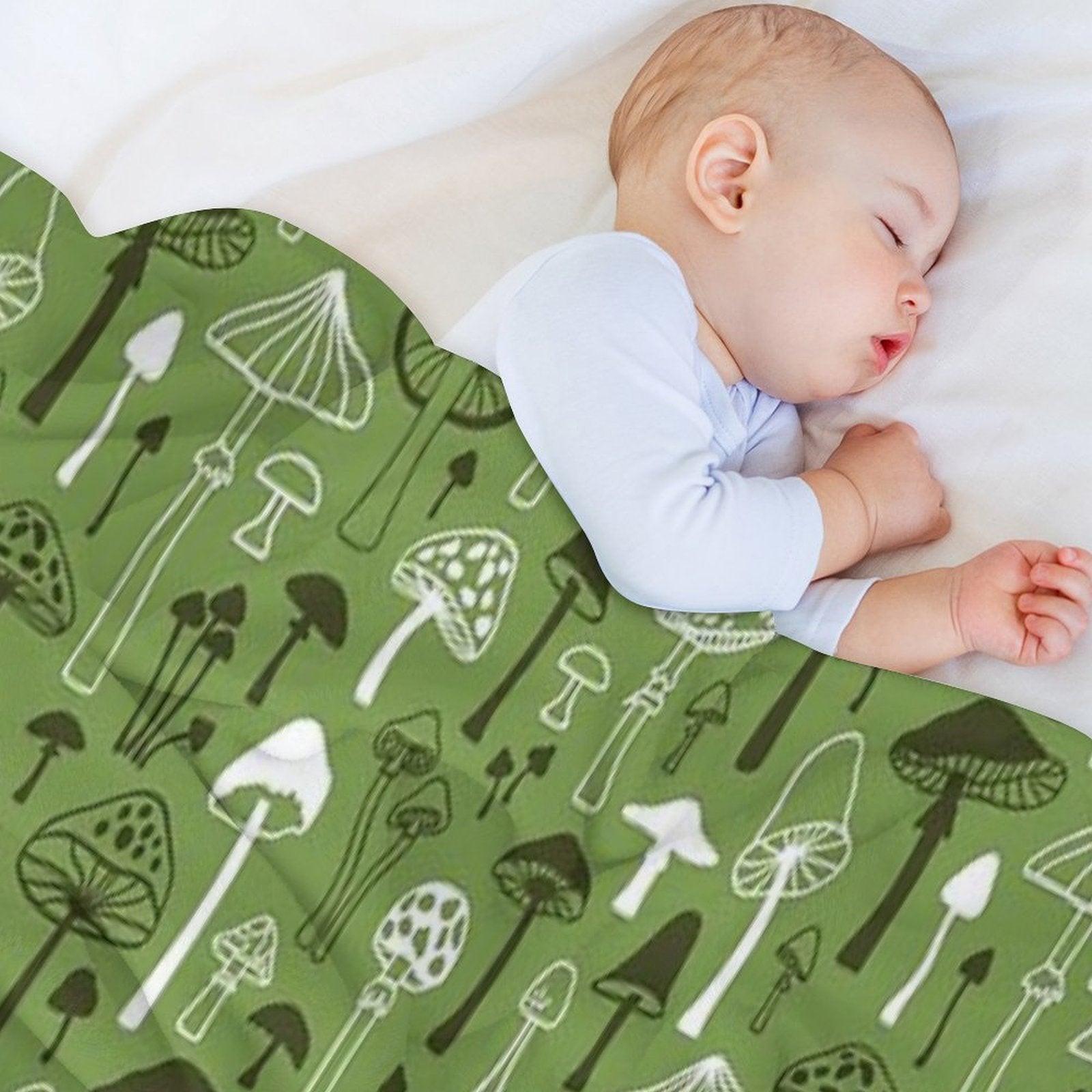 Mushrooms in Green Lightweight Throw Blanket