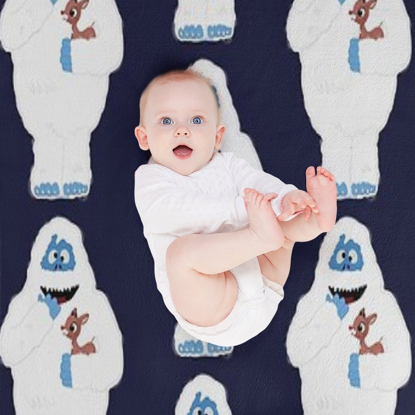 Classic Christmas Abominable Snowman with Rudolph © GraphicLoveShop Eco-conscious Throw Blanket