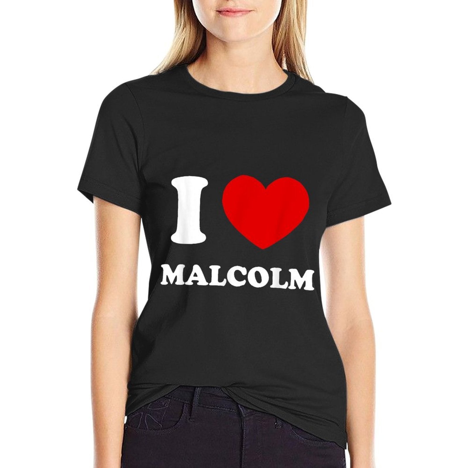 I Love Malcolm by Foxio Unisex-Adults Black Small Classic Fit Modern Letter Print  Slim-fit Cut T-Shirt