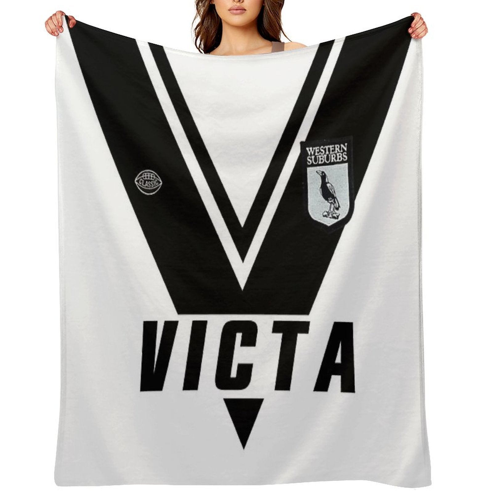 WESTERN SUBURBS MAGPIES 1980 RUGBY LEAGUE JERSEY Wrinkle-free Throw Blanket