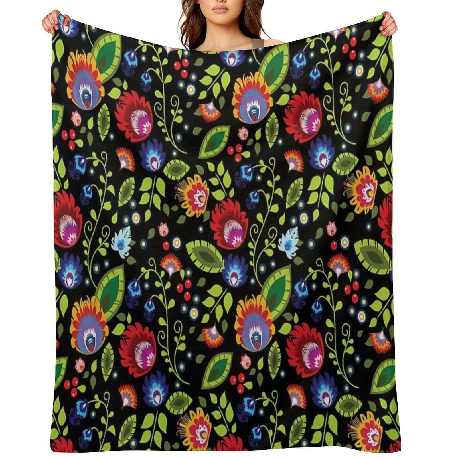 Polish Folklore - Beautiful Composition on Black Multi-functional Throw Blanket