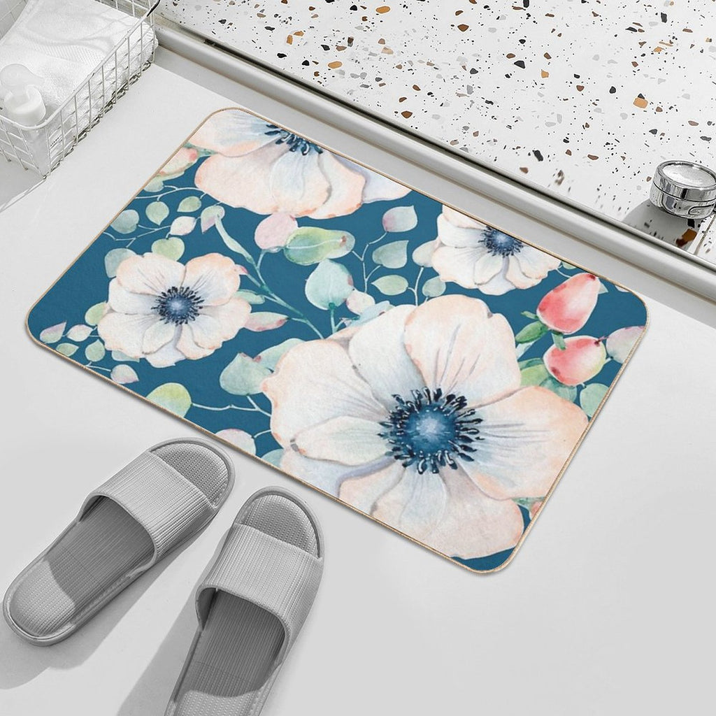 Summer Flowers Blue Durable Bath Mat