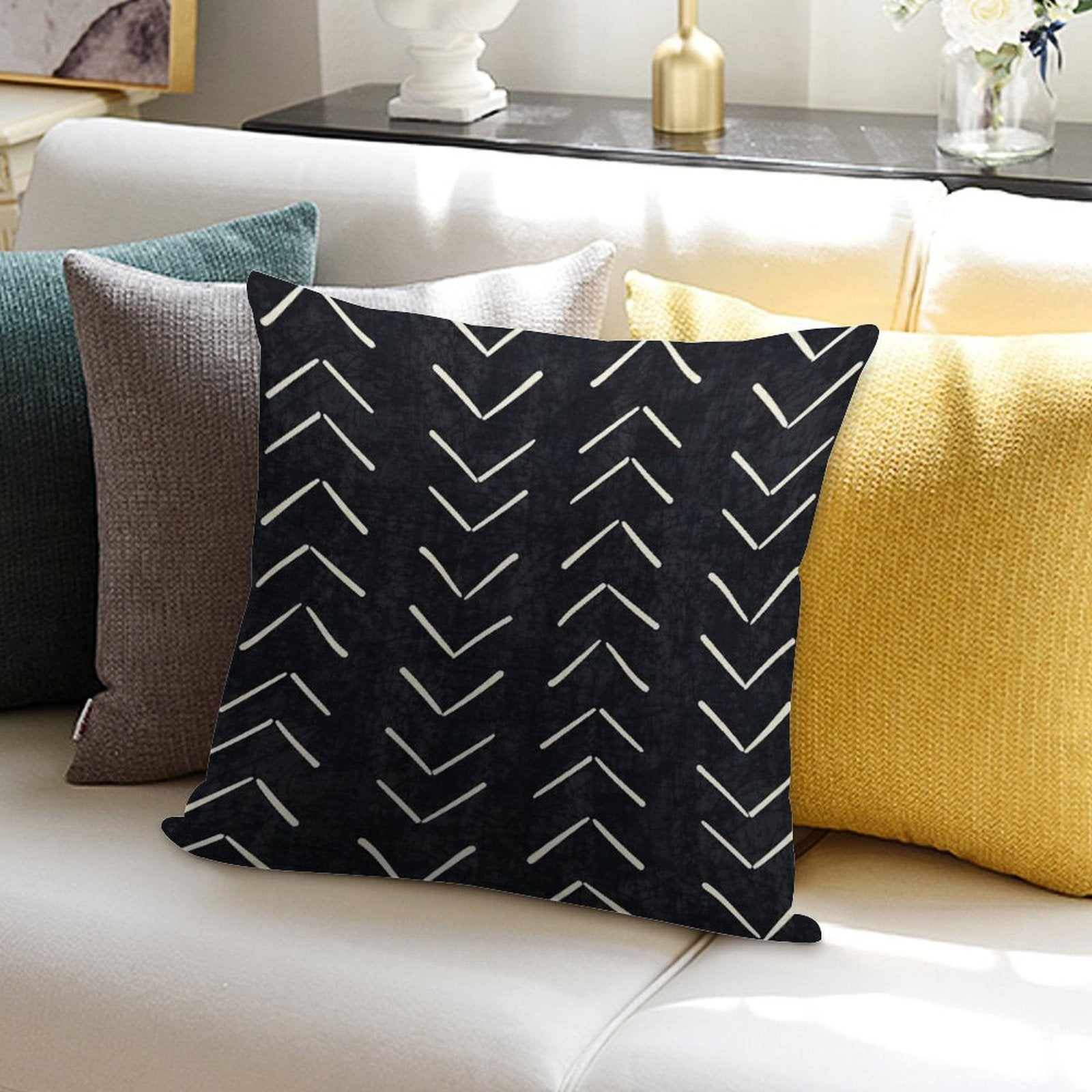 Boho Big Arrows in Black And White Soft Decorative Cover Throw Pillow