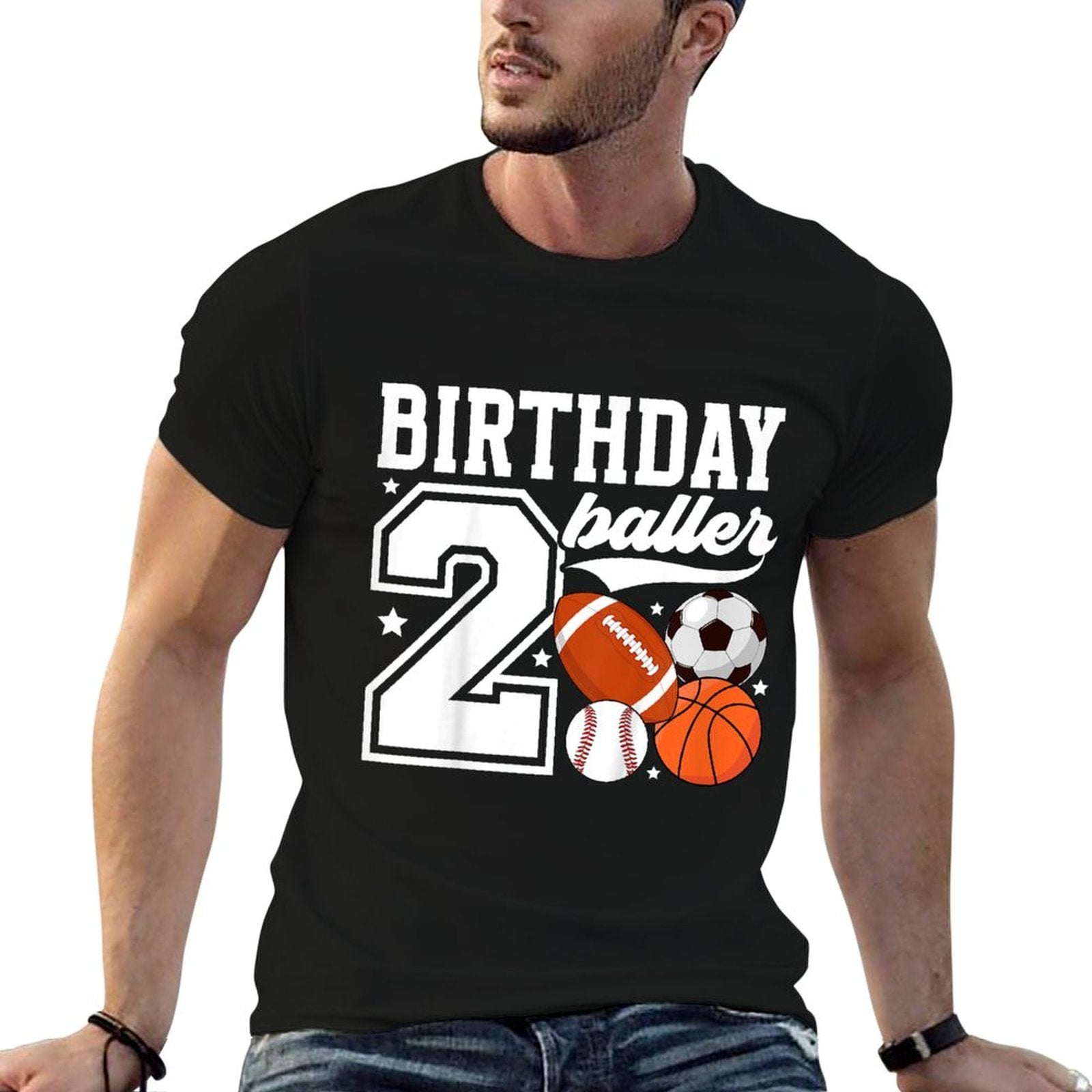 Kids 2nd Birthday Sports Birthday Party Two Year Old Boy  Ribbed Collar T-Shirt