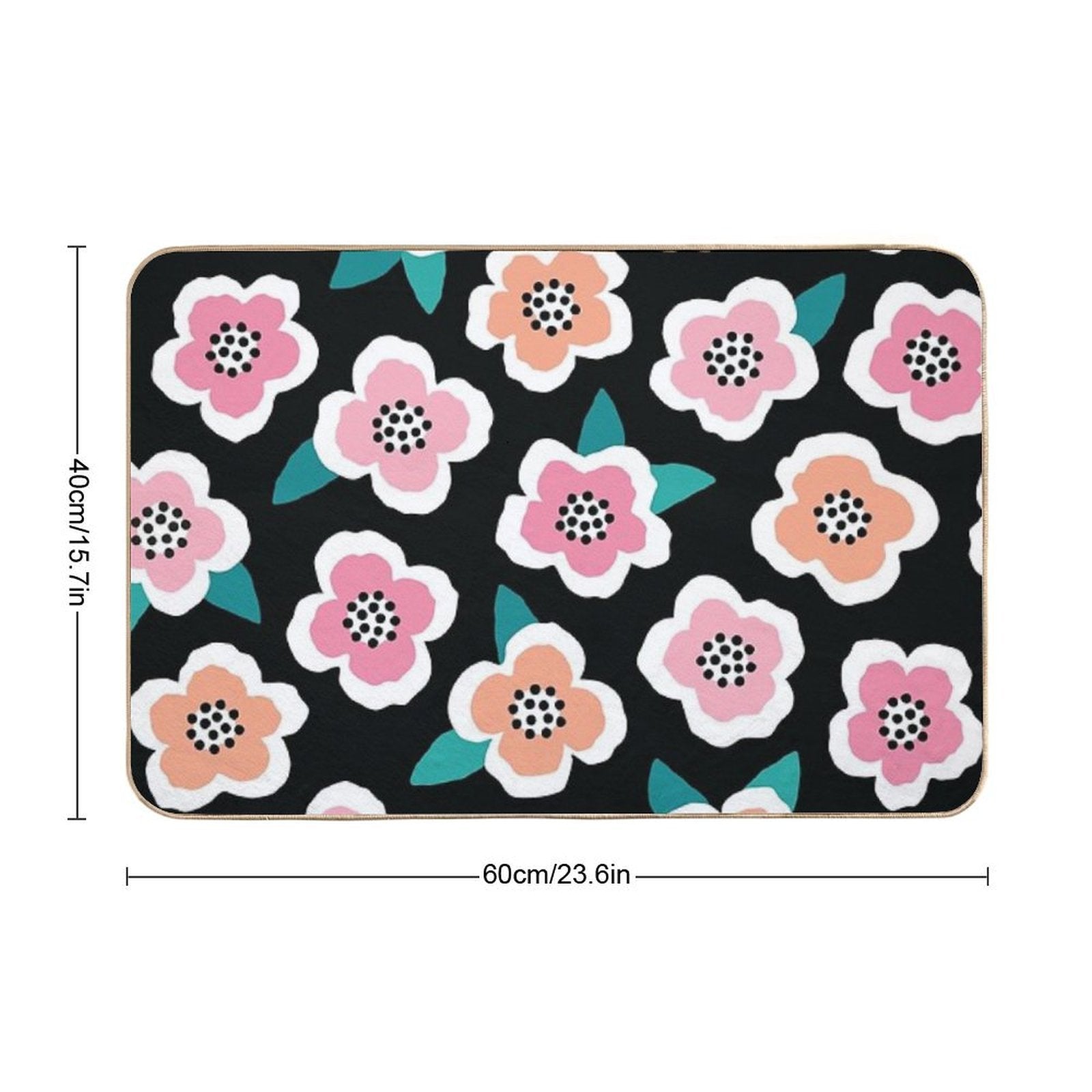 Scandi Briar Roses - Pink on Black  Repositionable Bath Mat