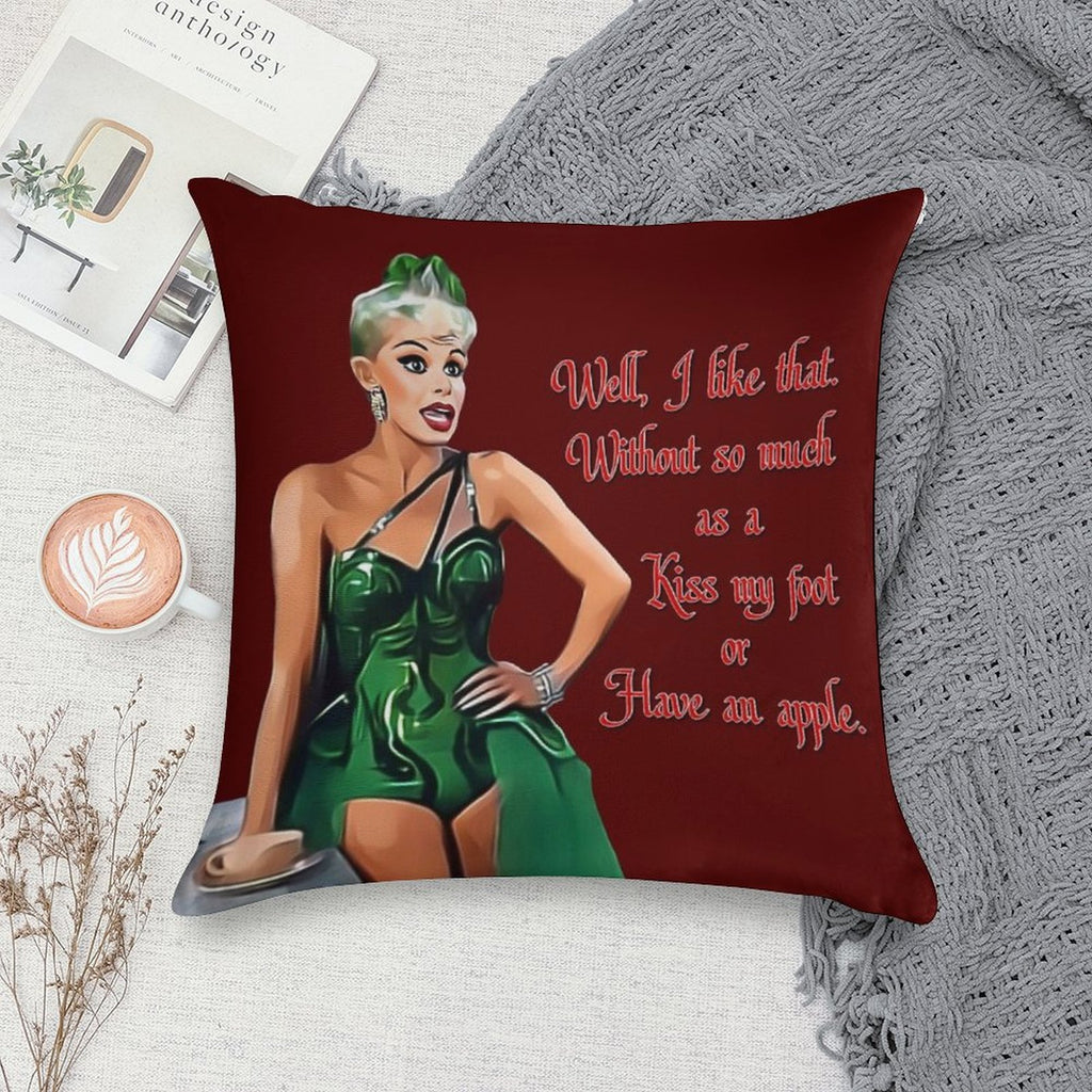 White Christmas - Kiss My Foot Or Have An Apple - Red Soft Shrink-Resistant Throw Pillow