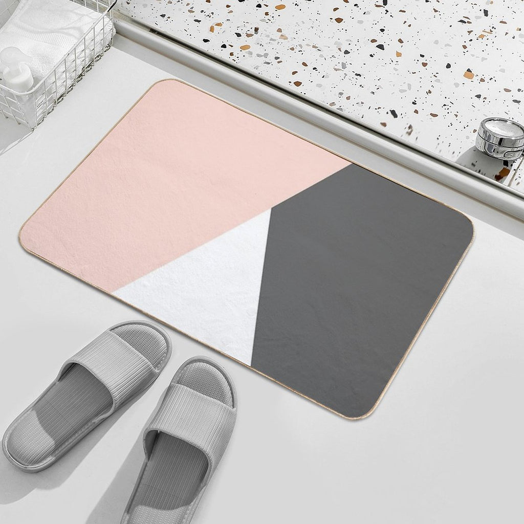 Elegant Blush Pink & Grey Geometric Triangles  Stain-Proof Bath Mat