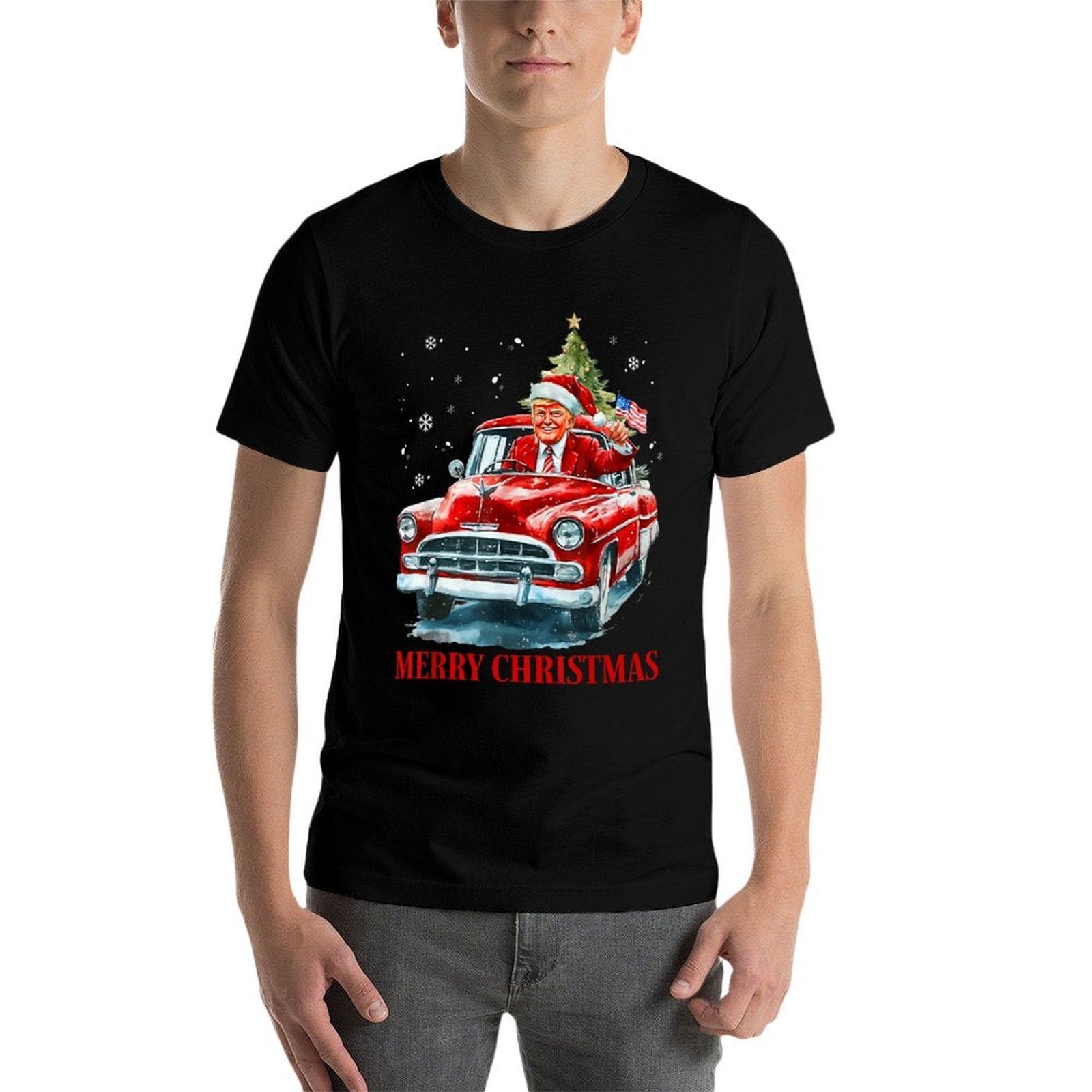Funny Santa Trump Riding Red Truck Merry Christmas Xmas 2025  Trendy Pattern T-Shirt