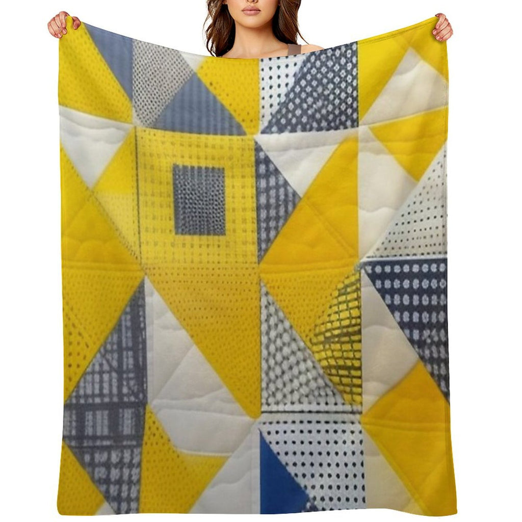 Bright Yellow Patchwork Quilt Plush Throw Blanket