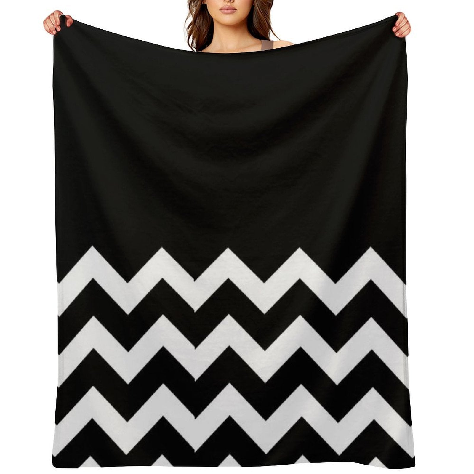 WHITE AND BLACK CHEVRON ZIG ZAG  HALF TONE PATTERN - BY OZCUSHIONSTOO Durable Throw Blanket