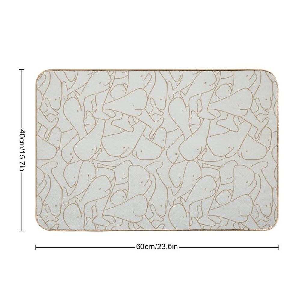 Seamless Line Drawing Whale Pattern Mint Green And Beige  Slip-Resistant Bath Mat