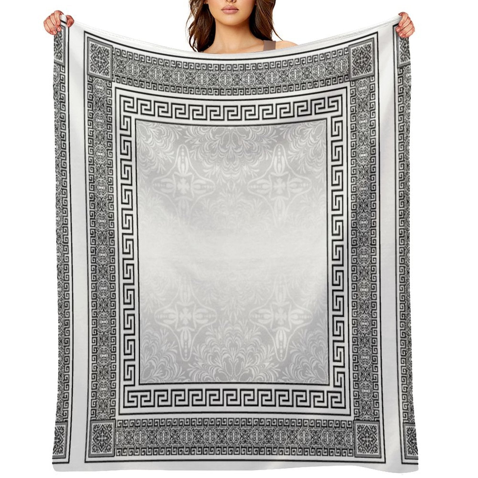 Greek Keys Black Grey White with Pattern Compact Throw Blanket