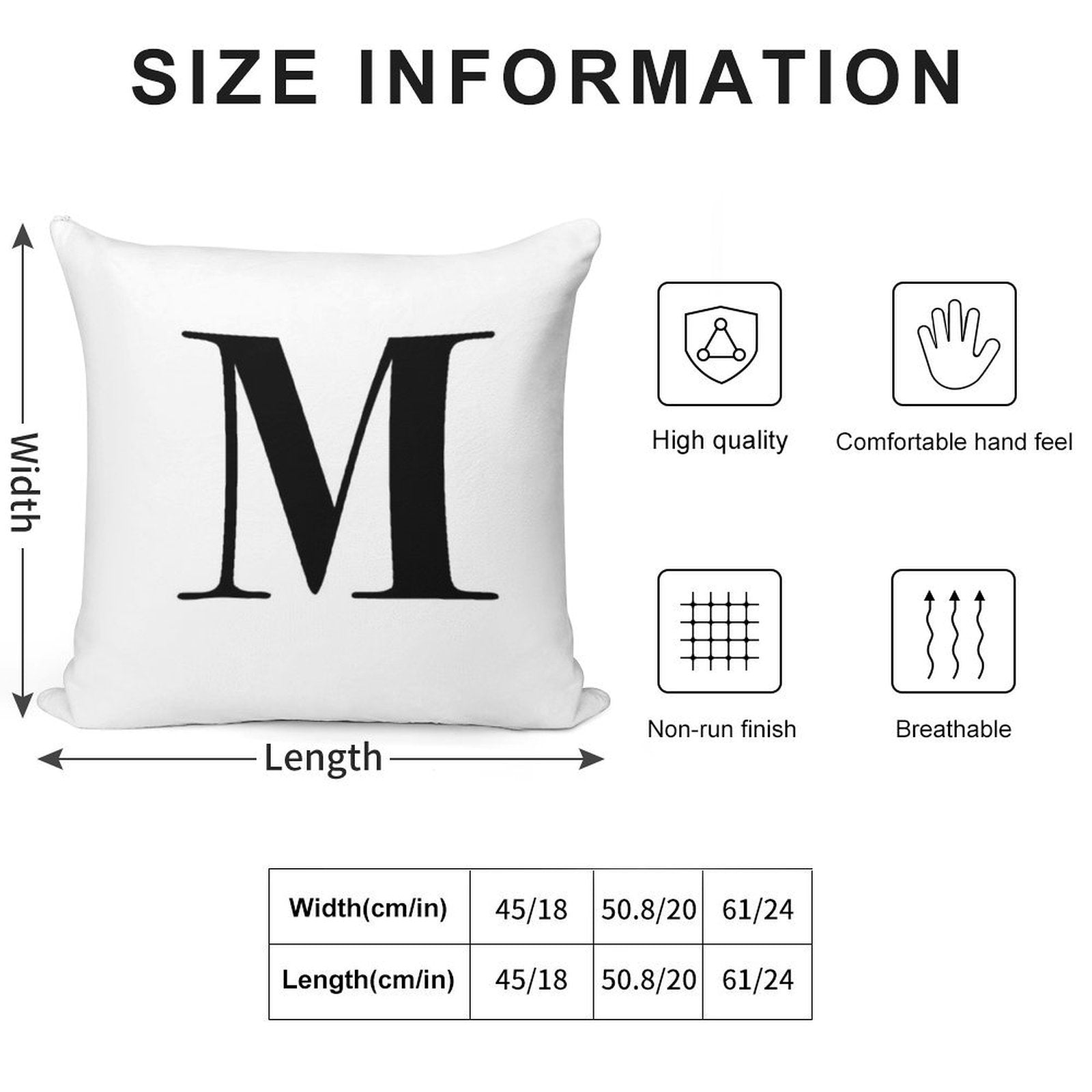 Letter M Monogram Initial Soft Fade-Resistant Throw Pillow