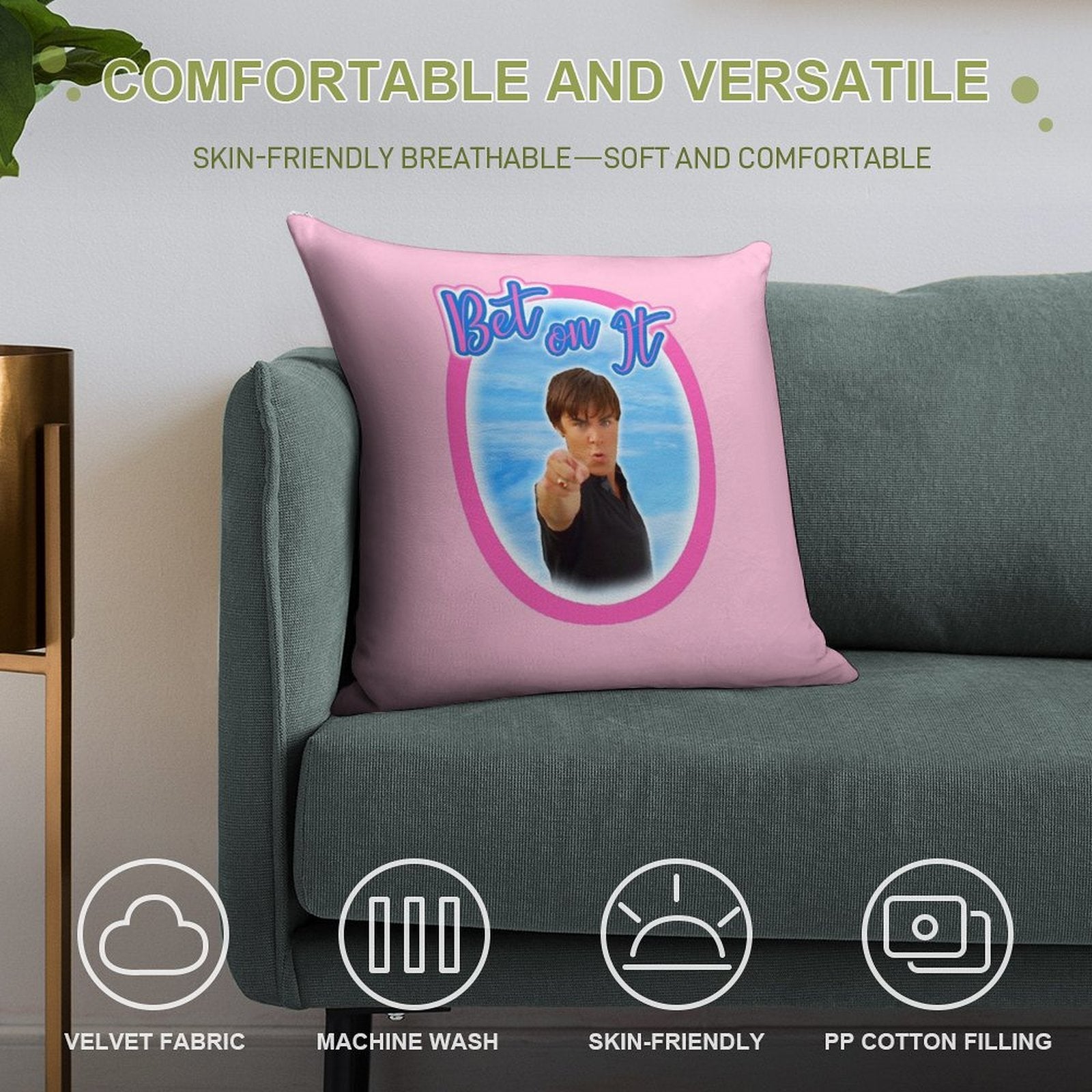 Troy Bolton Says Bet On It High School Musical Zac Efron Fan Art Soft Easy Maintenance Throw Pillow