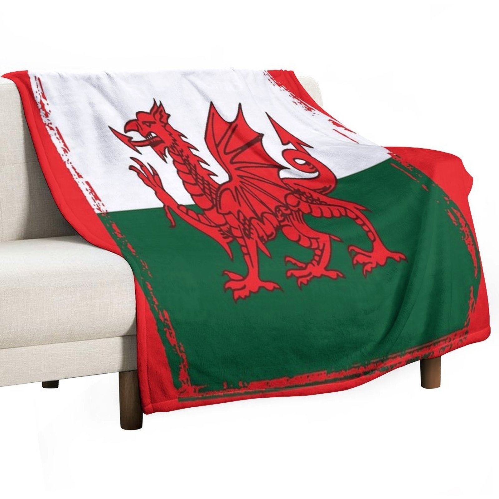 Y Ddraig Goch The Red Dragon Grunge Welsh Flag Travel-friendly Throw Blanket