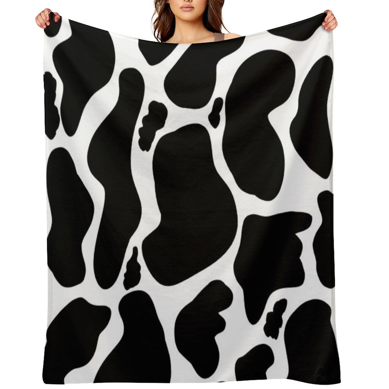 Black White Large Cow Spots Animal Pattern Premium Throw Blanket