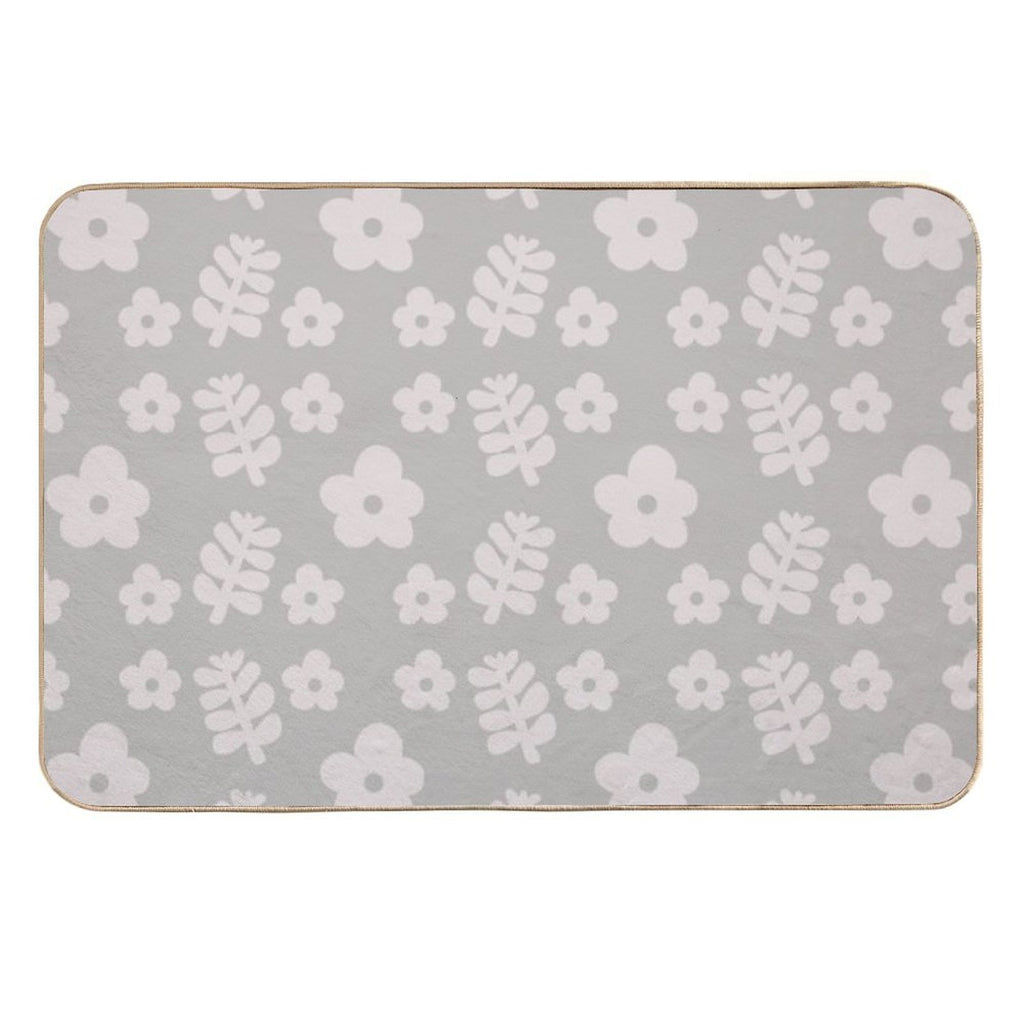 Mid Century Modern Flowers & Leaves, Cute Retro Pattern, Taupe  Slip-Resistant Bath Mat