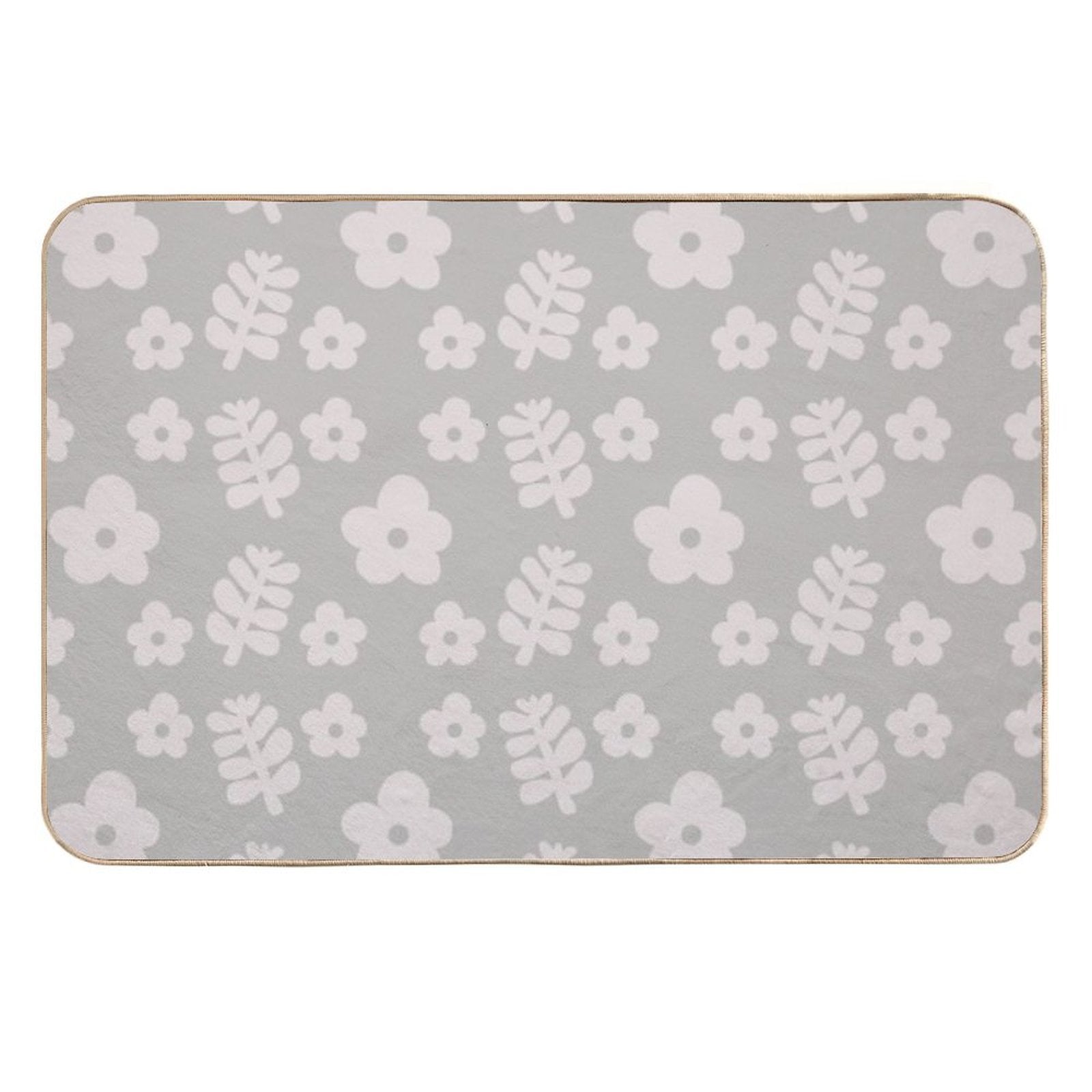 Mid Century Modern Flowers & Leaves, Cute Retro Pattern, Taupe  Slip-Resistant Bath Mat