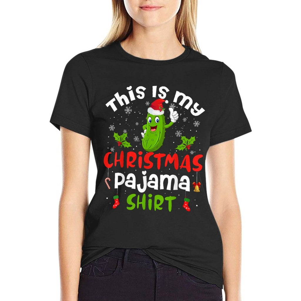 This Is My Christmas Pajama Pickle Cucumber Santa Hat  Slim-fit Cut T-Shirt