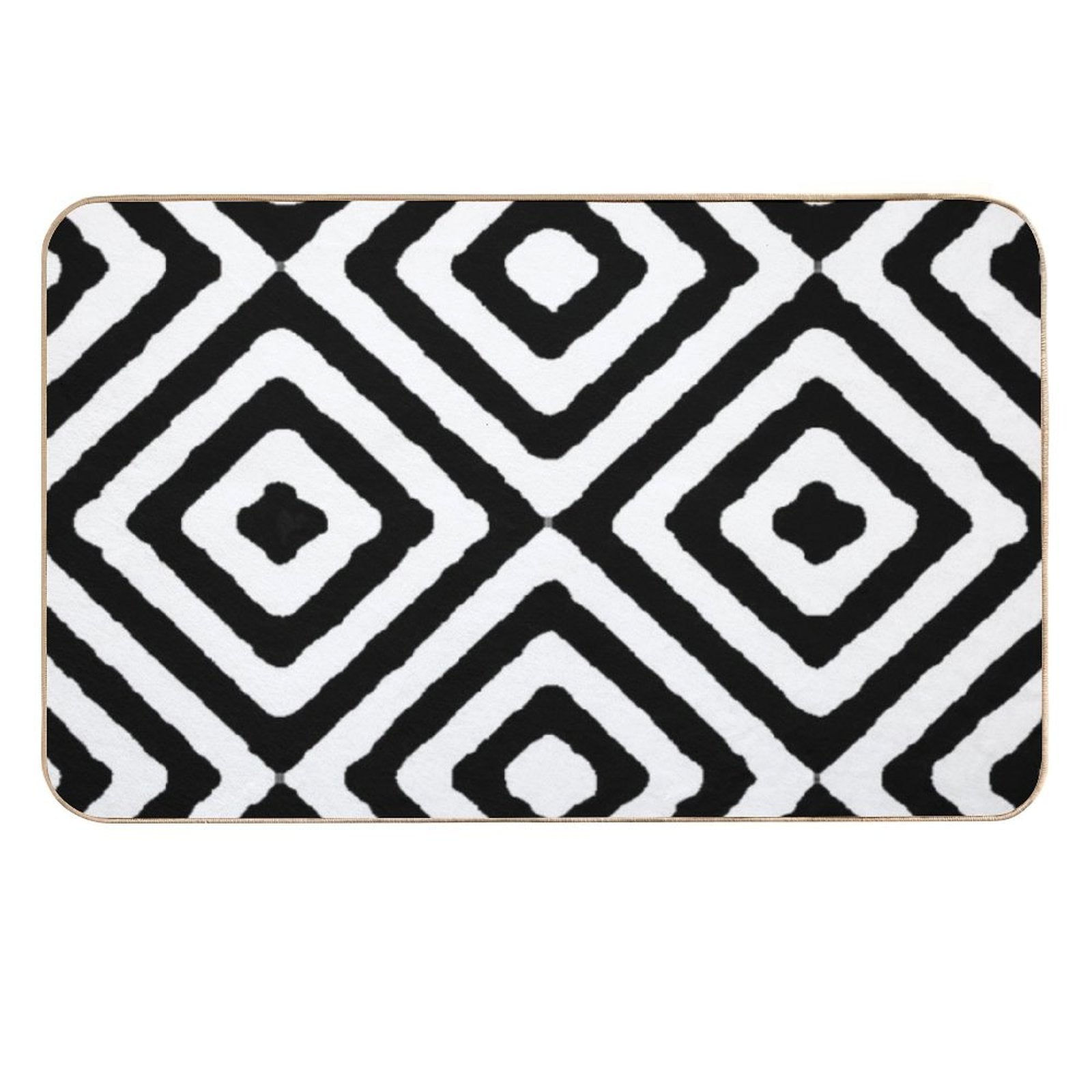 BLACK AND WHITE GEOMETRIC DIAMONDS PATTERN BY OZCUSHIONSTOO  Easy To Clean Bath Mat