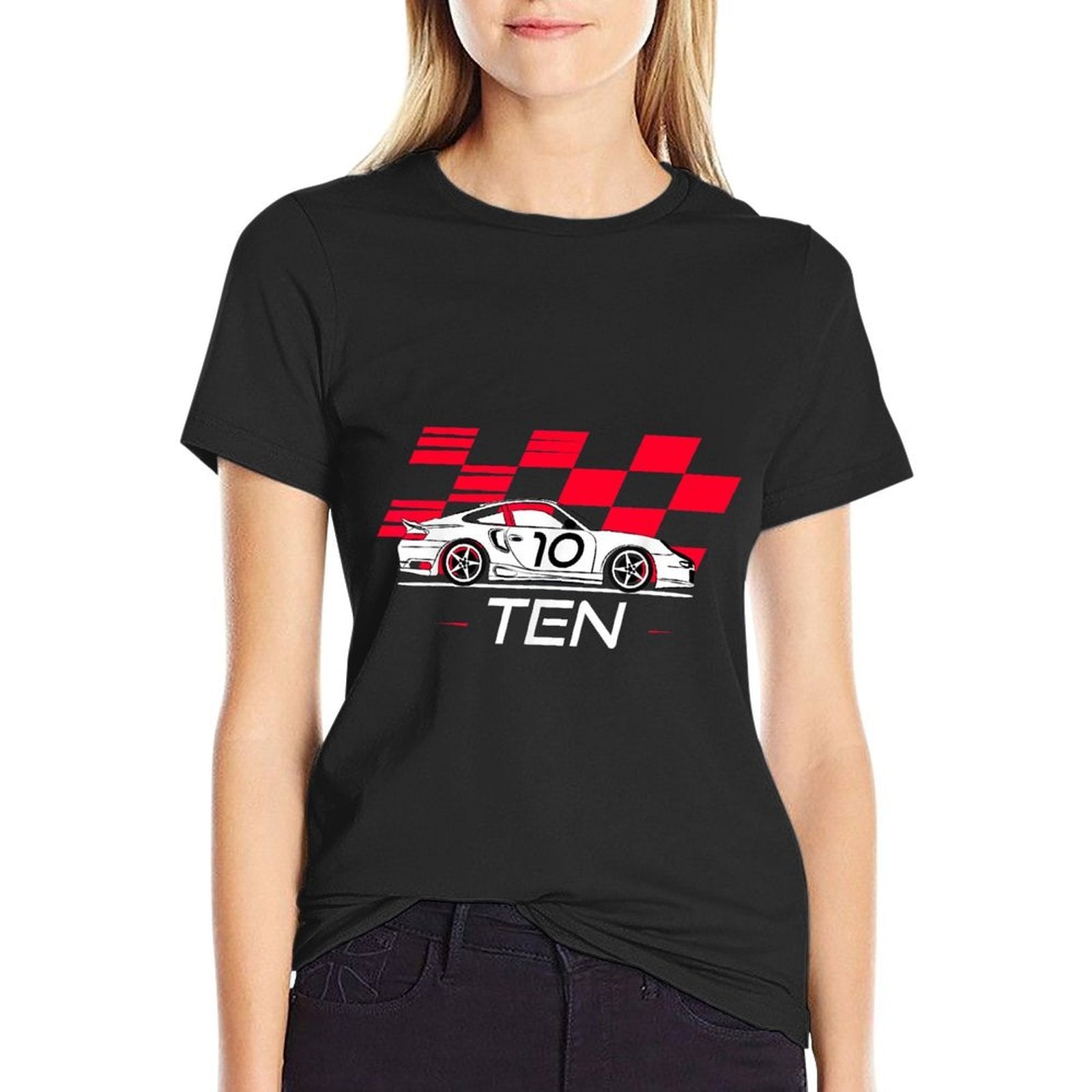 Race Car 10th Birthday Ten Year Old Boy Party  Rolled Sleeves T-Shirt