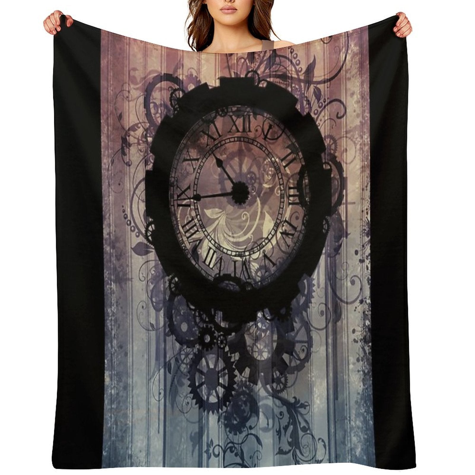 Steampunk Clock Travel-friendly Throw Blanket