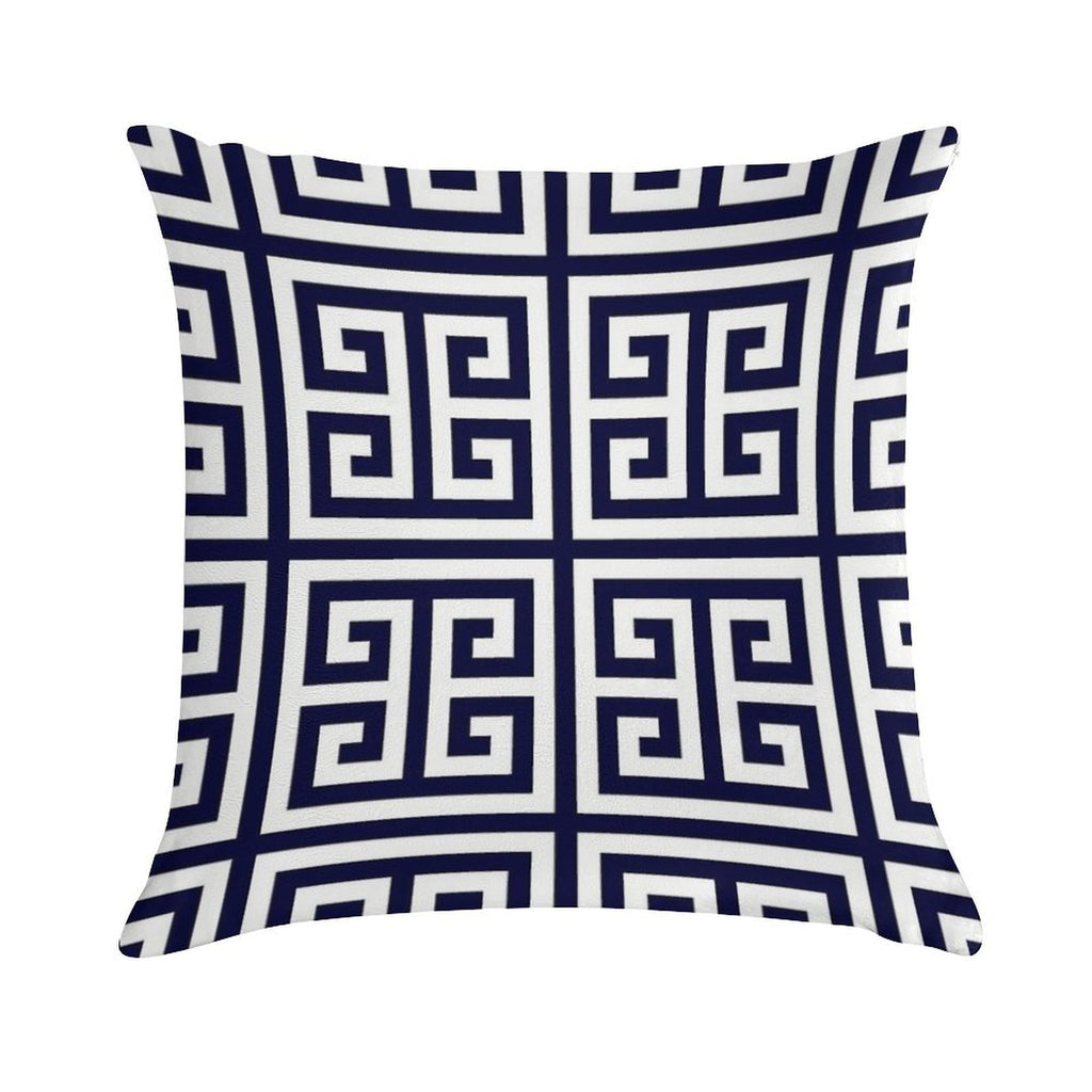Greek Key Navy Blue And White Pattern Soft Multiple Sizes Throw Pillow