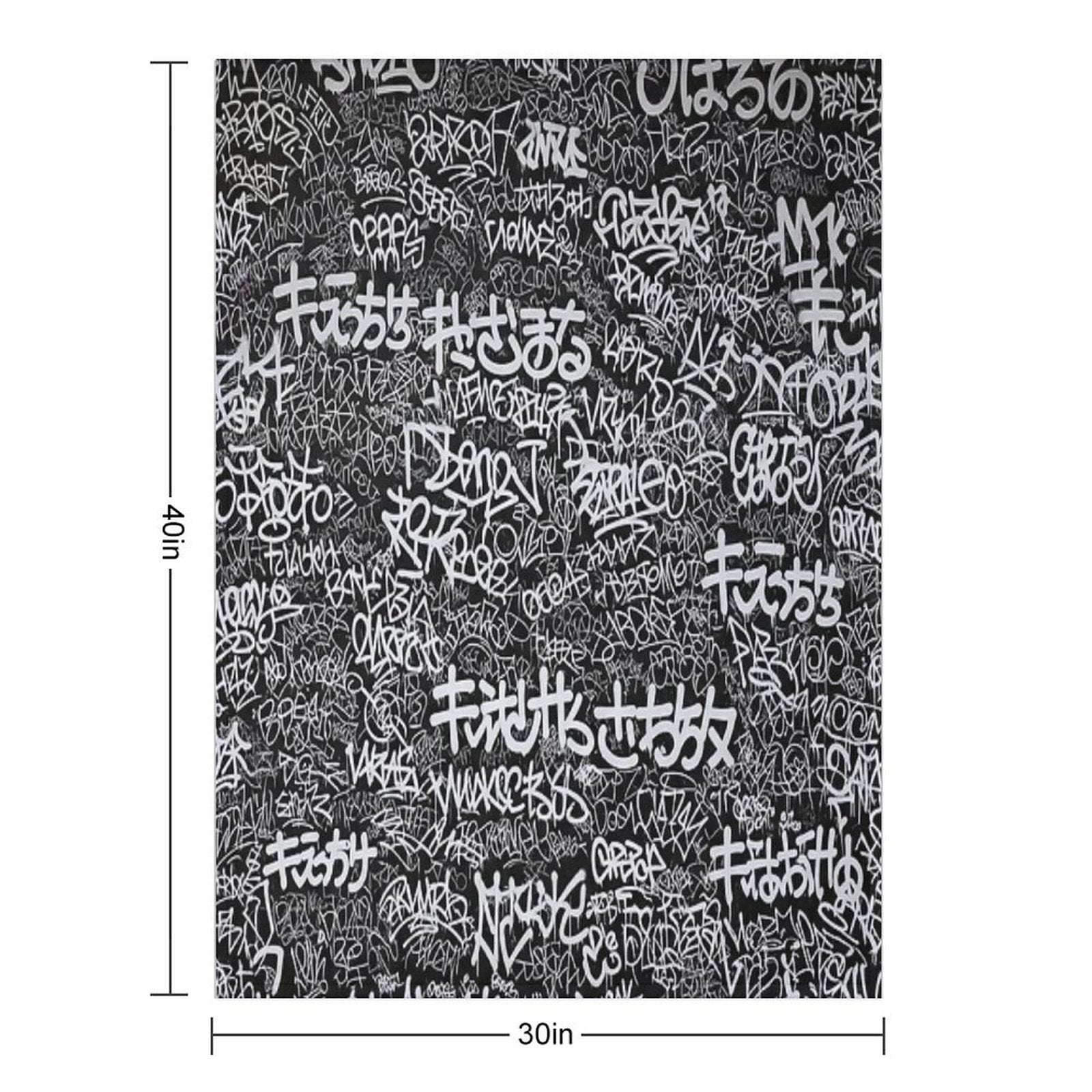 Black & White Doodle Graffiti Japanese Positive Words Tag Art Machine-washable Throw Blanket